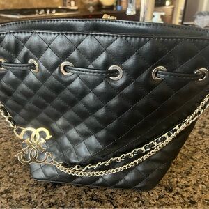 Guess Black Quilted Shoulder Bag with Chain